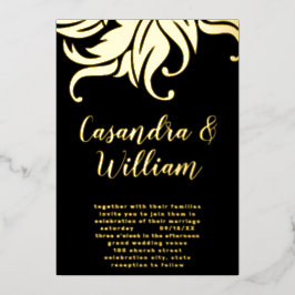 Elegante Abstracte Bloem Gouden Bruiloft Folie Uitnodiging