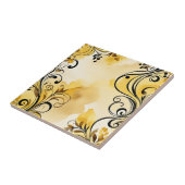 Elegante Abstracte Bloemen Waterverf Geel Tegeltje (Zijkant)