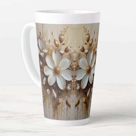 Elegante Abstracte bloemenolieverfschilderij met g Latte Mok (Linkerhoek)