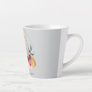 Elegante Abstracte Bloemkunst met Gouden Accenten Latte Mok