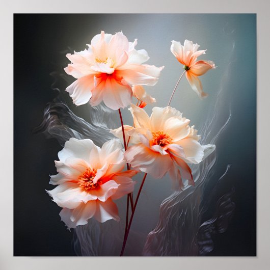 Elegante Abstracte Blozende Bloem Nevelige Stroom Poster (Voorkant)