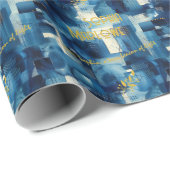 Elegante Abstracte Blue Gift Wrap gepersonaliseerd Cadeaupapier (Rol Hoek)
