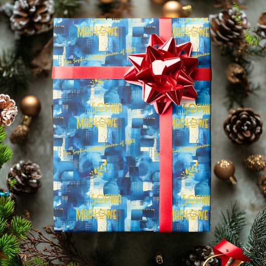 Elegante Abstracte Blue Gift Wrap gepersonaliseerd Cadeaupapier