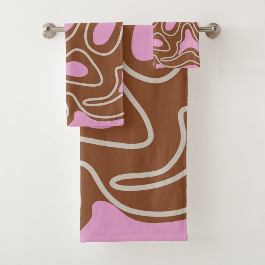 Elegante Abstracte bruin roze Wavy Stripe Modern Bad Handdoek (Insitu)