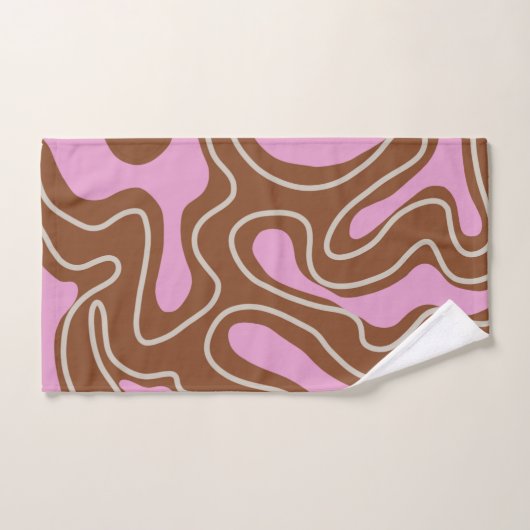 Elegante Abstracte bruin roze Wavy Stripe Modern Bad Handdoek (Handdoek)