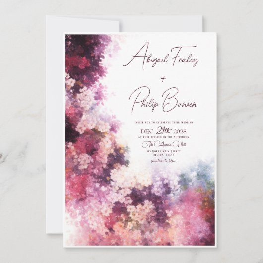 Elegante Abstracte Burgundy Roze Bloemige Bruiloft Kaart (Voorkant)