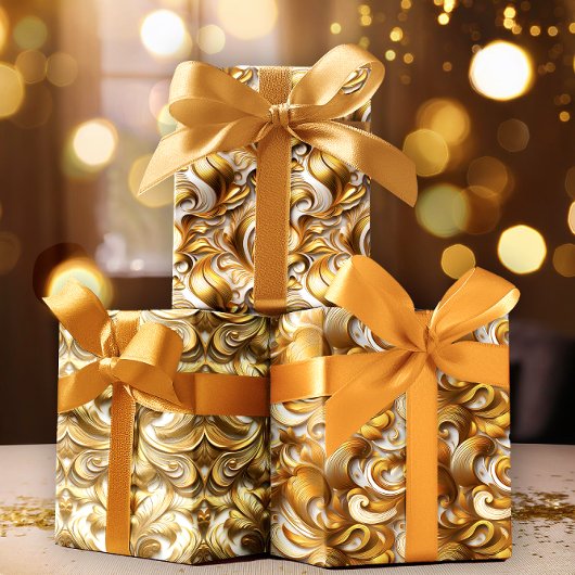 Elegante Abstracte Faux Gold Folie | Witte bruilof Inpakpapier Vel