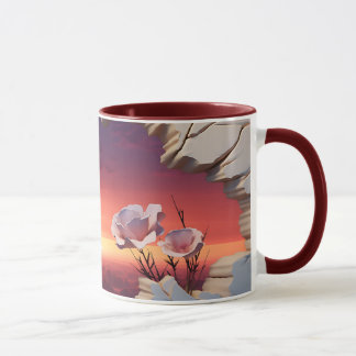 Elegante Abstracte Floral Sunset Mok met 3D Petal