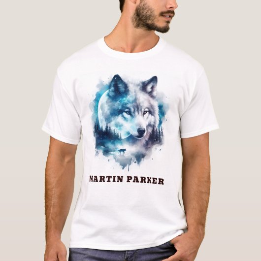 Elegante Abstracte Funny Wolf en Moon Mannen T-shirt (Voorkant)