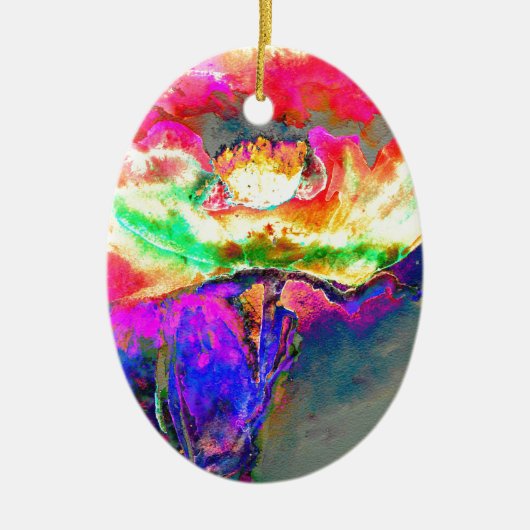 Elegante abstracte geel roze bloemen bloem papaver keramisch ornament (Voorkant)