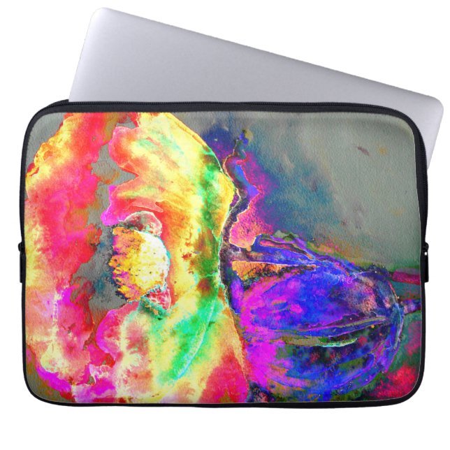 Elegante abstracte geel roze bloemen bloem papaver laptop sleeve (Voorkant)