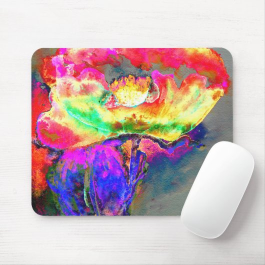 Elegante abstracte geel roze bloemen bloem papaver muismat (Met muis)