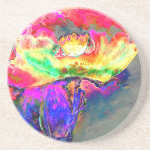 Elegante abstracte geel roze bloemen bloem papaver zandsteen onderzetter