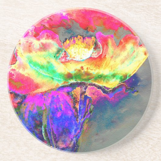 Elegante abstracte geel roze bloemen bloem papaver zandsteen onderzetter (Voorkant)