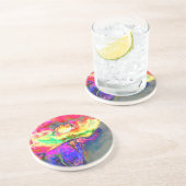 Elegante abstracte geel roze bloemen bloem papaver zandsteen onderzetter (Zijkant)