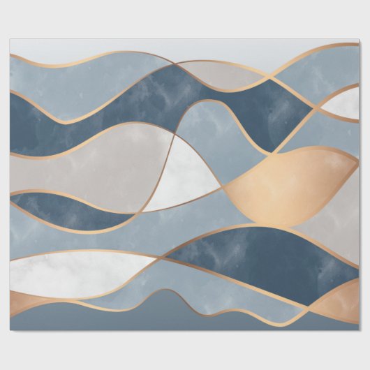 Elegante Abstracte gouden golven & Blauwgroen marm Cadeaupapier (Vlak)