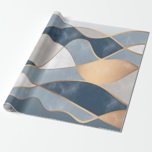 Elegante Abstracte gouden golven & Blauwgroen marm Cadeaupapier