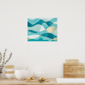 Elegante Abstracte gouden golven & Blauwgroen marm Poster (Keuken)