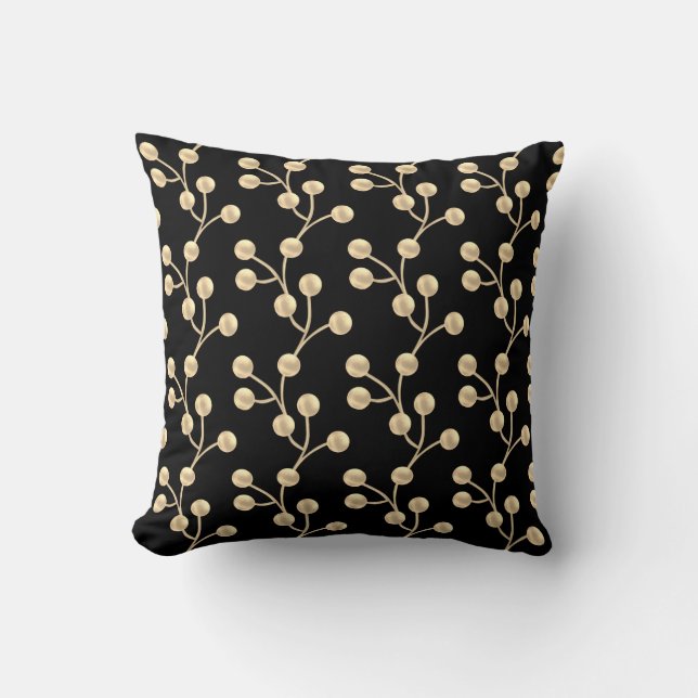 Elegante Abstracte Gouden Jade Boom op Zwart Kussen (Voorkant)