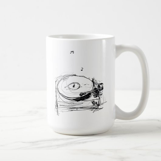 Elegante Abstracte Gramophone Sketch Koffiemok (Rechts)
