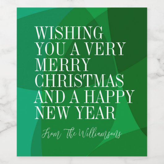 Elegante Abstracte Groene Feestelijke Kerstmis Dou Wijn Etiket (Enkel label)