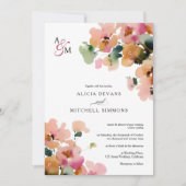 Elegante Abstracte Herfst Bloemen Monogram Huwelij Kaart (Voorkant)