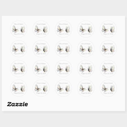 Elegante Abstracte Inkt Pastel Vlinders Ronde Sticker (Vel)