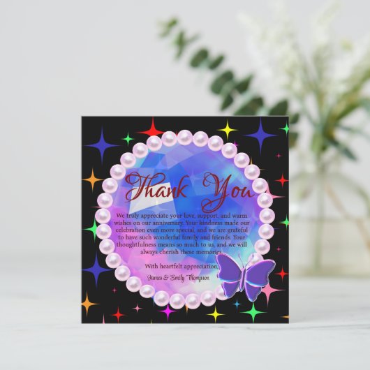 Elegante Abstracte Lila Pearl Wedding Jubileum Bedankkaart (Staand voorkant)