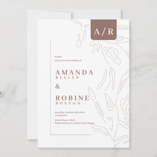 Elegante Abstracte minimalistische bruiloft Kaart (Voorkant)