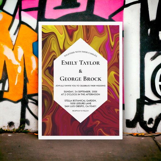 Elegante Abstracte olie Schilder Fine Art Wedding Kaart