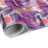 Elegante Abstracte Paarse en roze geschenkverpakki Cadeaupapier (Rol Hoek)