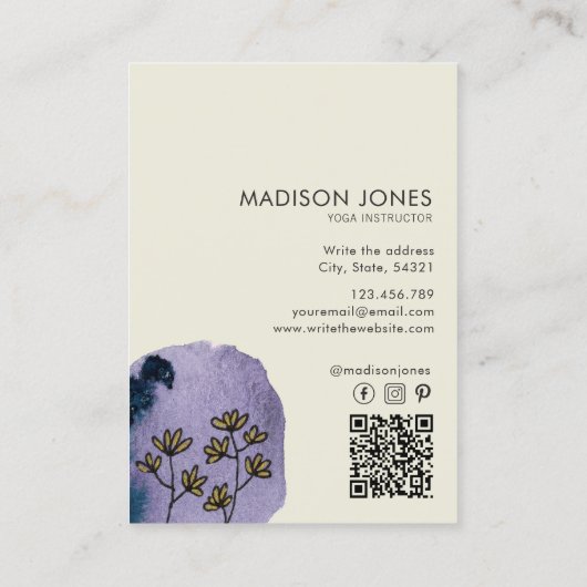 Elegante Abstracte Paarse Waterverf Visitekaartje (Achterkant)