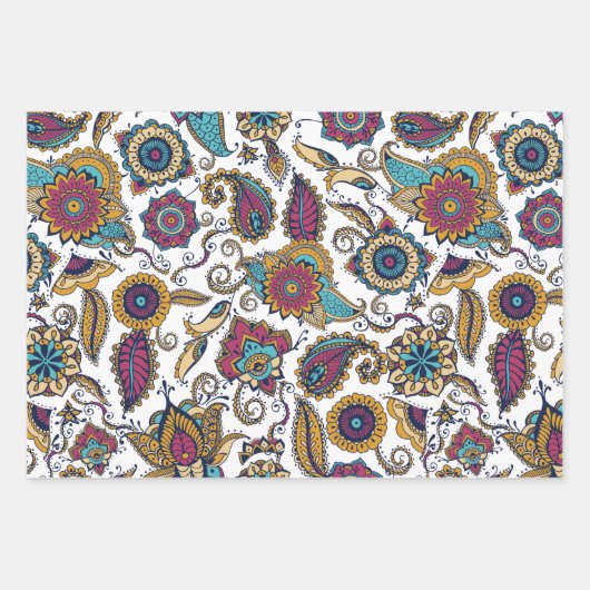 Elegante Abstracte  Paisley Flowers, Bladeren Inpakpapier Vel (Voorkant)