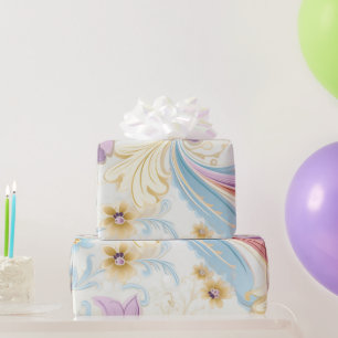 Elegante Abstracte pastel paisley Paarse bloemen Cadeaupapier