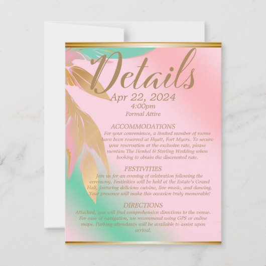 Elegante Abstracte pastel roze en seafoam bruiloft RSVP Kaartje (Voorkant)