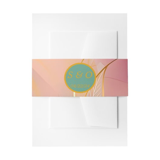 Elegante Abstracte Pastel Roze en Zeegroene Bruilo Uitnodigingen Wikkel (Voorkant Voorbeeld)