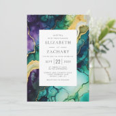 Elegante Abstracte Plum Green Gold Wedding Kaart (Staand voorkant)