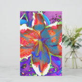 Elegante abstracte retro rode blauwe bloemige wate briefpapier (Staand voorkant)
