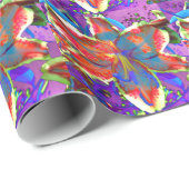 Elegante abstracte retro rood blauwe bloem cadeaupapier (Rol Hoek)