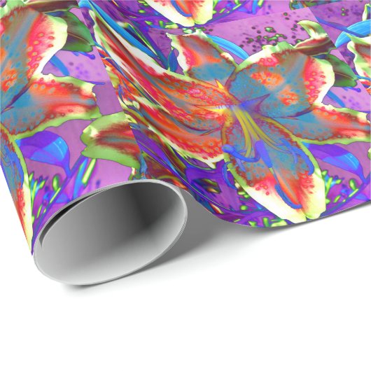 Elegante abstracte retro rood blauwe bloem cadeaupapier (Rol Hoek)