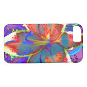 Elegante abstracte retro rood blauwe bloem Case-Mate iPhone case (Achterkant (Horizontaal))