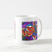 Elegante abstracte retro rood blauwe bloem koffiemok (Voorkant rechts)