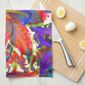 Elegante abstracte retro rood blauwe bloem theedoek (Quarter Fold)