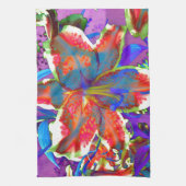 Elegante abstracte retro rood blauwe bloem theedoek (Verticaal)