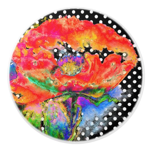 Elegante abstracte rode florale waterverf polka do keramische knop (Voorkant)
