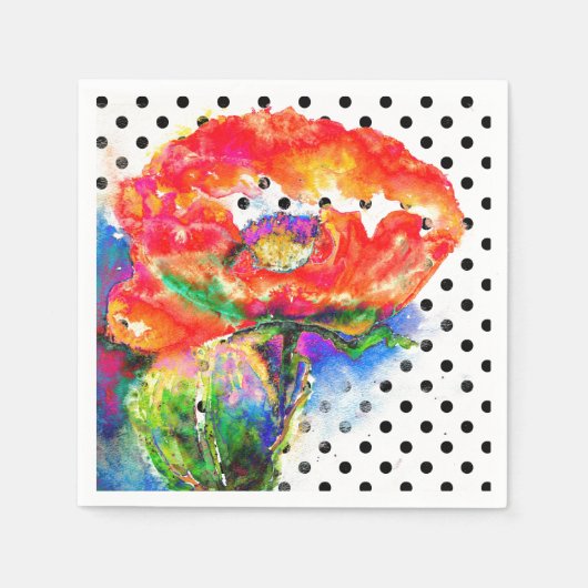 Elegante abstracte rode florale waterverf polka do servetten (Voorkant)
