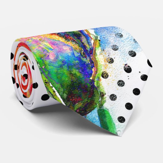 Elegante abstracte rode florale waterverf polka do stropdas (Opgerold)