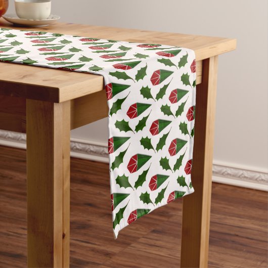 Elegante Abstracte rode rozen en Holly Pattern Lange Tafelloper (Voorbeeld)