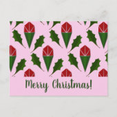 Elegante Abstracte Rode Rozen Groene Holly Art, Ro Briefkaart (Voorkant)