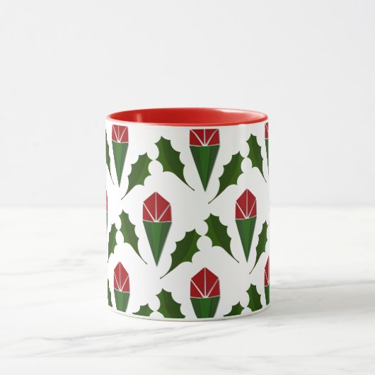 Elegante Abstracte rode rozen & Holly bloemenpatro Mok (Midden)